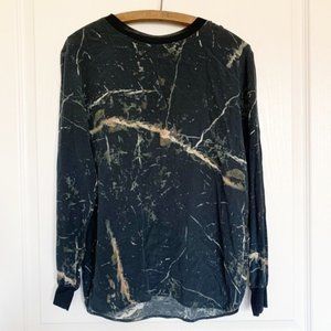 Marlene Birger Black Abstract Long Sleeve Silk Top Blouse